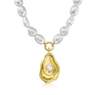 Ross-Simons 14kt Yellow Gold-Plated Seashell Necklace With Simulated Baroque Pearls