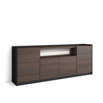 Skraut Home Skraut Home - Aparador Para Sal&oacute;n, Gran Capacidad De Almacenaje, 207x37x80cm, 4 Puertas, Led, Estilo Moderno, Roble Oscuro Y Negro