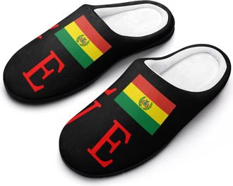Generic Love Bolivia Flag Mens House Slippers Memory Foam Washable Cotton Slip on Home Shoes