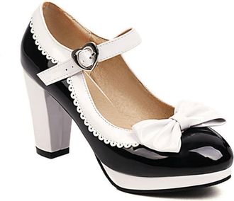 Generic Womens Chunky Heel Mary Jane Shoes Platform Formal Party Pumps with Bowknot,Black,7.5 UK