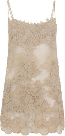 Ermanno Scervino Beige Floral Slip Mini Dress