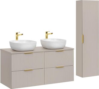 Petits Meubles Set de muebles con lavabo y columna estratificado Beige
