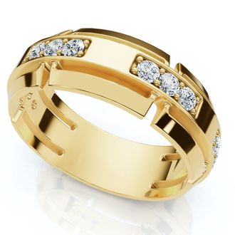 Pompeii3 Mens 1/2Ct 7mm Wide Interlocked Diamond Wedding Ring 14k Gold Lab Grown