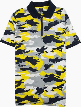 Paul & Shark Mens Paul And Shark Camouflage Short Sleeve Zip Polo Shirt Yellow Camo - Size: 40