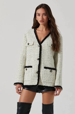 Astr Collins Contrast Tweed Jacket In White/black