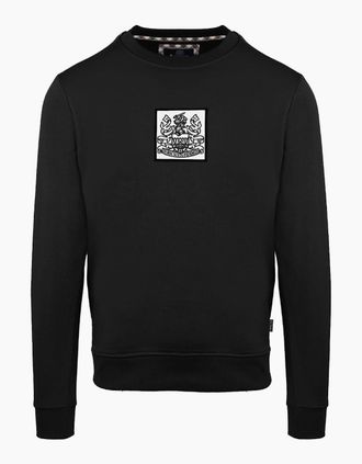 Aquascutum Mens Crew Neck Ribbed Collar Long Sleeve Sweatshirt - Black - Size: 2X large