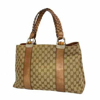 Gucci Beige Brown Canvas Tote Bag (Pre-Owned)