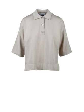 Alpha Studio Beige Cotton Knit Polo Shirt