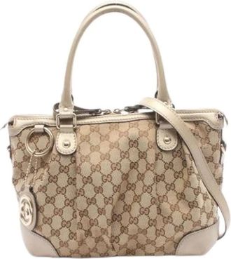 Gucci Pre-owned Vintage GG Canvas Handbag - Dames - Vintage Handtas - Beige - ONE Size - Leer - Vintage