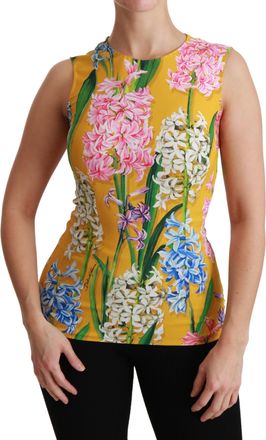Dolce & Gabbana Gele Bloemige Stretch Top Tank Blouse