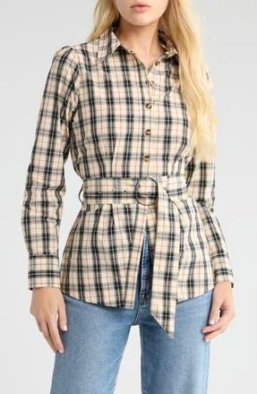 Damson Madder Harley Plaid Button-Up Shirt in Butter at Nordstrom Rack, Size 12 Us / 16 Uk