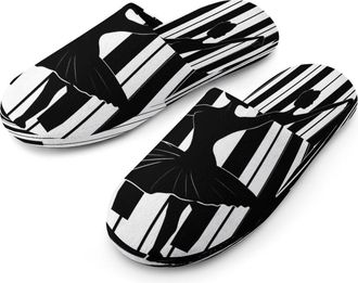 Generic Black And White Piano Keys Dancing Lady Mens Cozy Memory Foam Slippers Warm Cotton House Shoes Comfy Slipper for Indoor Outdoor