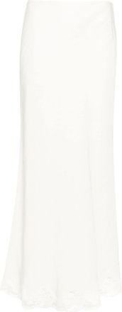 Rixo Crystal lace-trim midi skirt - women - Viscose/Linen/Flax - 12 - Neutrals
