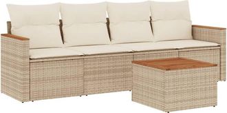 vidaXL Juego De Sof&aacute;s Jard&iacute;n Con Cojines 5 Pzas Rat&aacute;n Sint&eacute;tico Beige Vidaxl