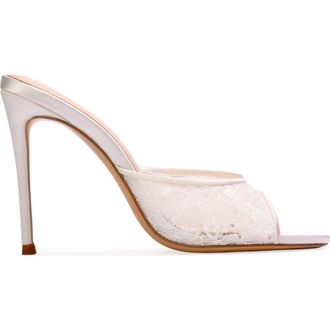 Black Suede Studio Geni 100 Mule in White Lace at Nordstrom, Size 36.5