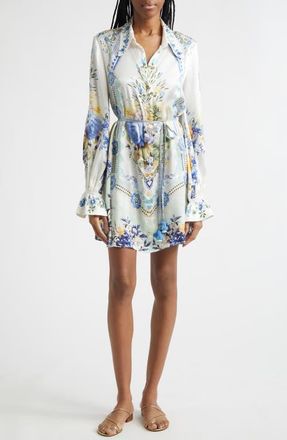 Camilla Floral Belted Long Sleeve Silk Shirtdress in My Homespun Heart at Nordstrom, Size Small
