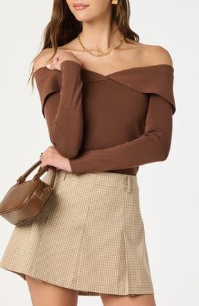 ASTR the Label Off the Shoulder Sweater in Brown at Nordstrom Rack, Size X-Large