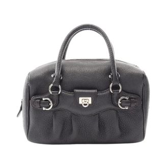Ferragamo Pre-owned Handbags, female, Black, Size: ONE SIZE Pre-owned Gancini Leather Handbag