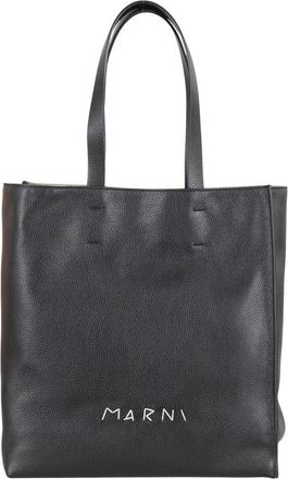 Marni Textured Leather Tote Bag With Embossed Logo