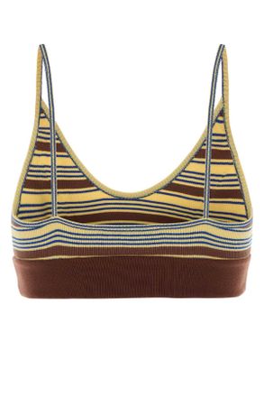Fendi Striped Ribbed Cotton Crop Top - Brown