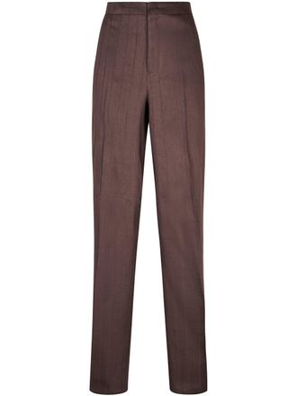 Tagliatore Tailored Brown Trousers with Vertical Pinstripes