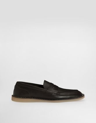 Dolce & Gabbana Calfskin Slipper - Man Driver Shoes And Loafers Brown 41.5