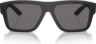 Prada 56mm Polarized Square Sunglasses in Black Rubber at Nordstrom