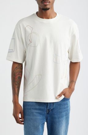 Wax London Milton Shapes Scribble Embroidery T-Shirt in Ecru at Nordstrom, Size Xx-Large