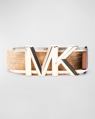 Michael Kors Stretch Straw Belt With MK Logo Buckle