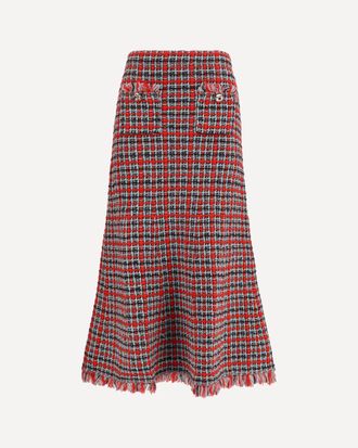 Self Portrait Check knit midi Skirt with frayed edges Female S
