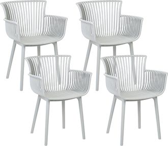 Beliani Conjunto De 4 Sillas De Comedor Gris Claro Pl&aacute;stico Reposabrazos Pesaro