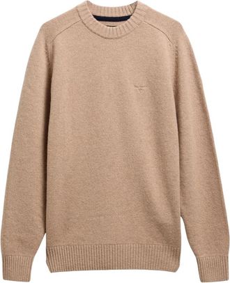 Barbour Newtown Crew Neck Jumper - Heren - Ronde hals truien - Beige - XL - Wol - Truien & Vesten