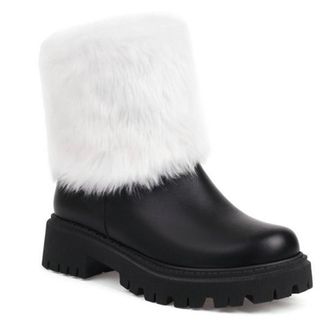 Generic Womens Faux Fur Lined Winter Snow Boots Chunky Platform Round Toe Warm Shoes Pull On (Black,5.5)
