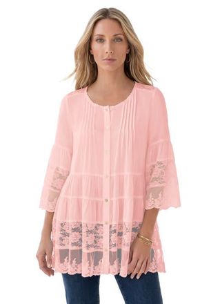 Roaman's Lace Illusion Blouse in Soft Blush at Nordstrom, Size 20