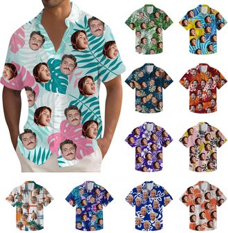 Generic Funny Face All Over Personalised Shirt Add Own Face Button Down Shirts, Custom Face Shirt, Customized Button Down Shirt Gift (UK, Alpha, One Size, Reg