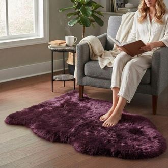 Infinity Leather Genuine Burgundy Sheepskin Natural Silky Soft Fluffy Real Wool Rug