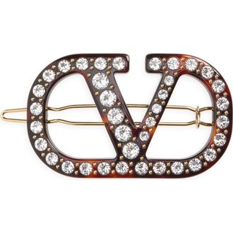 Valentino Garavani VLOGO Signature Crystal Barrette in Silver Multi at Nordstrom