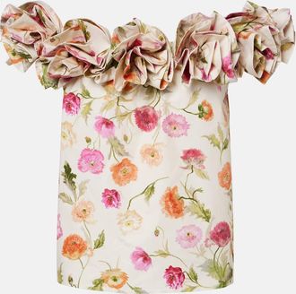 Carolina Herrera Floral-appliqu&eacute; off-shoulder cotton-blend top