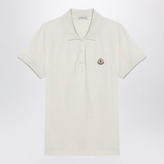 Moncler White Cotton Polo Shirt With Logo Patch