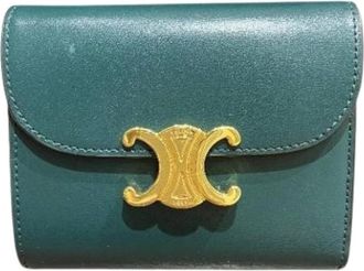 Celine Pre-owned Portemonnee (tri-fold) - Dames - Vintage Accessoires - Groen - ONE Size - Leer - Vintage