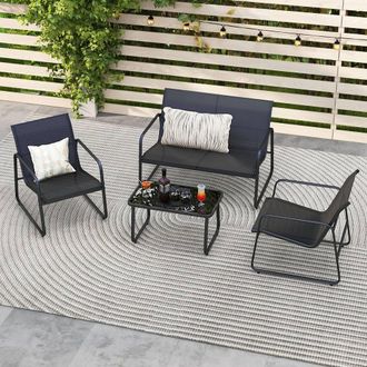 Costway Costway 4PCS Garden Furniture Set Patio Conversation Set w/Loveseat & 2 Chairs in Black