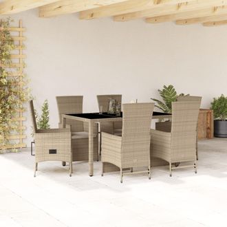 vidaXL Set Comedor De Jard&iacute;n 7 Pzas Con Cojines Rat&aacute;n Sint&eacute;tico Beige Vidaxl