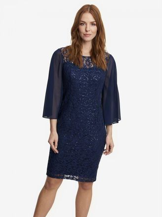 Gina Bacconi Womens Rosetta Short Shift Dress With Sweetheart Illusion Neckline - Navy - Size 14 UK