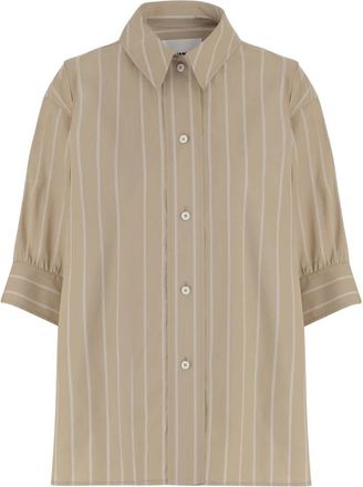 Jil Sander Gestreept katoenen overhemd - Dames - Overhemden - Beige - S - Katoen - Overhemden