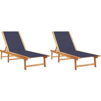vidaXL Tumbonas 2 Unidades Madera Maciza De Acacia Y Textileno Azul Vidaxl
