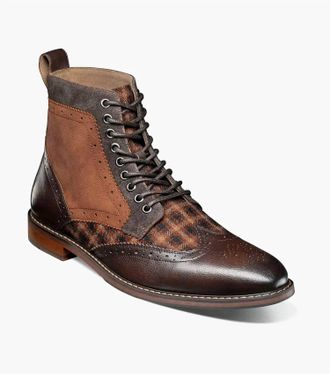 Stacy Adams Mens Finnegan Wingtip Lace Up Boot In Brown Multi