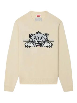 Kenzo Happy Tiger sweater - women - Wool/Cotton - S - Neutrals