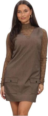 Aaiko Rivane Tweed VIS 518 - Dames - Korte kleedjes - Bruin - L - Tweed - Kleedjes