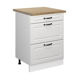 Vicco Mueble Bajo De Cocina R-line, Blanco Casa De Campo, 60 Cm Con Cajones, Et Roble