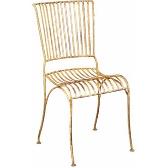 Biscottini International Biscottini - Silla De Comedor De Jard&iacute;n Al Aire Libre De Hierro Forjado Con Acabado Antiguo En Crema